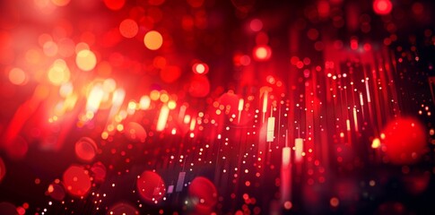 Red stock market graph background with bokeh lights and holographic elements for a financial business concept.