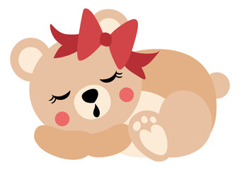Cute teddy bear girl with bow sleeping