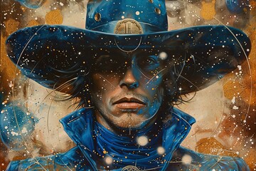 Blue Cowboy: Ethereal Symmetrical Tarot Card Art, Art Deco & Art Nouveau Vibes