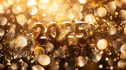 new year 2025, gold sparkling 2025 design with bokeh. gold wallpaper designs 2025