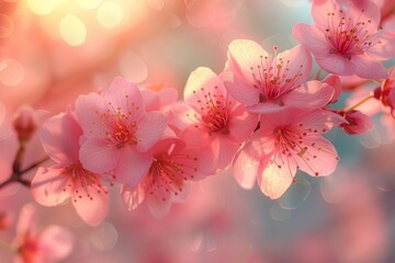 Japanese Cherry Blossom Tree: Close-up of delicate pink blossoms against a blurred background. 