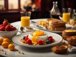Michelin starred and fine dining breakfast, studio lighting and studio background, cinematic food photography 