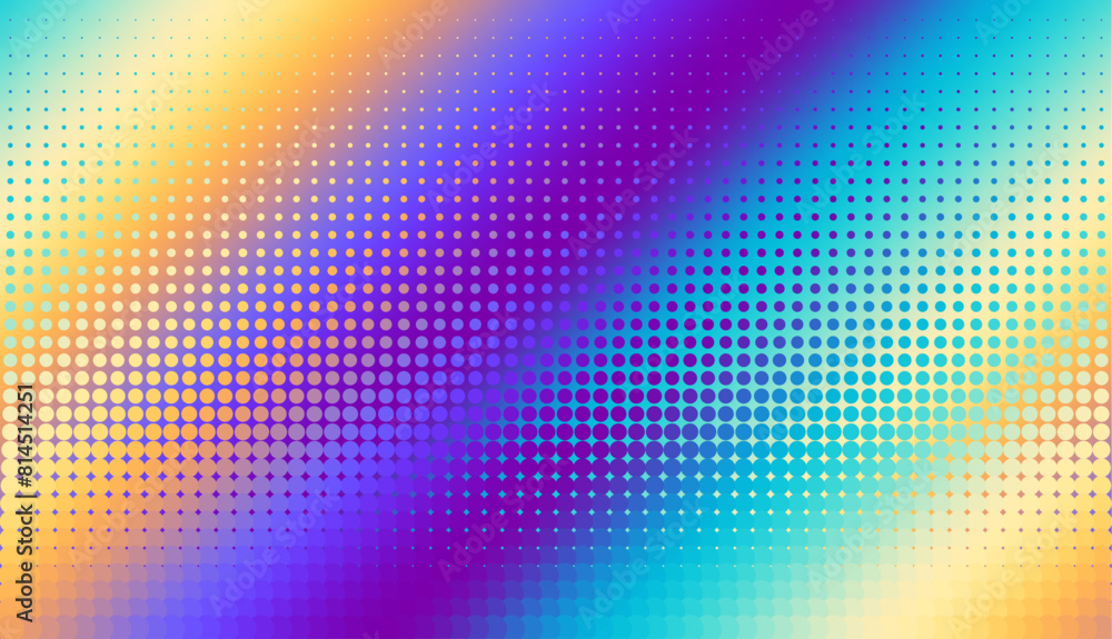 Poster Colourful gradient halftone dots background. Vector illustration. Abstract pop art style dots on abstract blur background