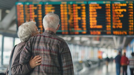Fototapeta premium Elderly Couple Waiting for Boarding Time at Airport