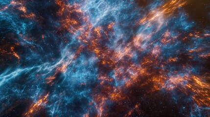 Blue and orange cosmic nebula with vibrant colors and intricate details, evoking a sense of wonder and mystery.