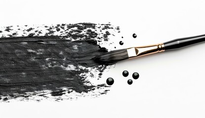 paint brush in black paint isolated on a white background