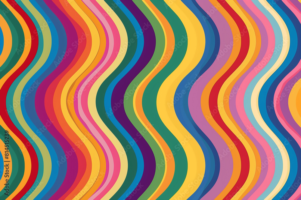 Poster abstract background of rainbow groovy wavy line design in 1970s hippie retro style pattern ready to 
