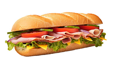 Flavorful Submarine Sandwich Feast with Assorted Deli Meats and Veggies Isolated On Transparent Background PNG.