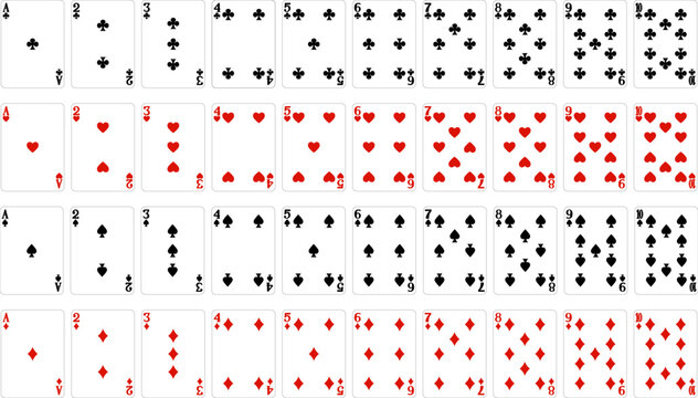 Number cards designs from a new original deck of playing cards.