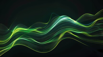 Digital technology green and black flowing lines poster web page PPT background