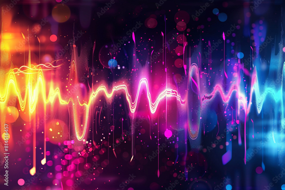 Poster abstract background with equalizer effect neon lights sound waves