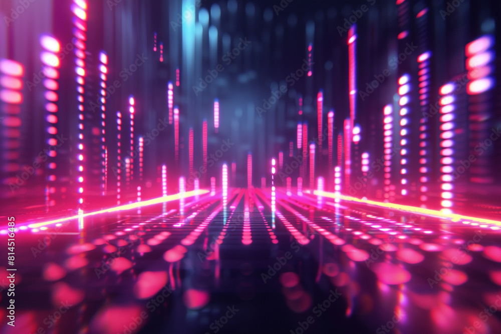 Poster abstract background with equalizer effect neon lights sound waves