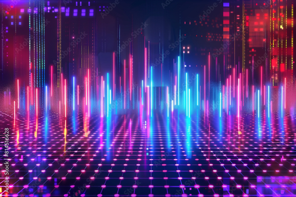 Poster abstract background with equalizer effect neon lights sound waves