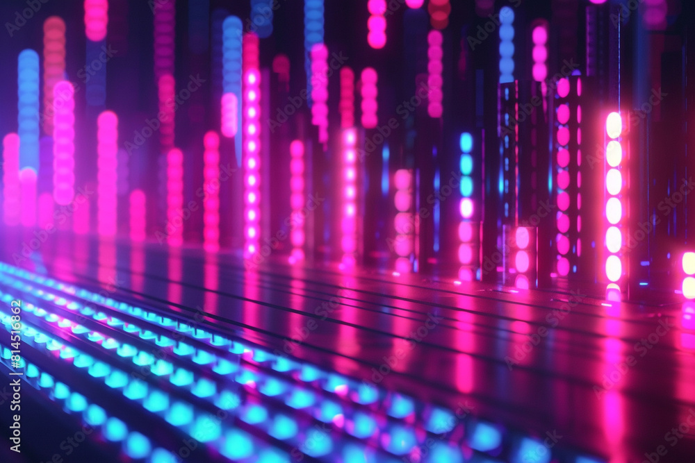 Poster abstract background with equalizer effect neon lights sound waves
