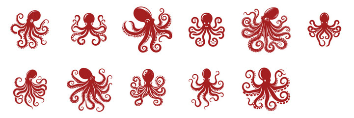 11 set silhouette of octopus