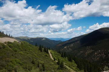landscape of mountain and valley in summer