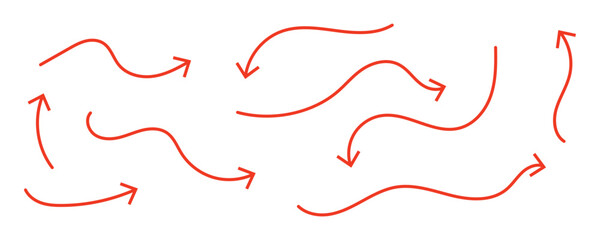 Red handrawn arrow set on white artboard.	