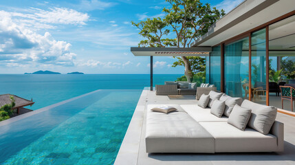 Modern patio and infinity pool overlooking ocean