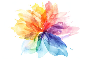 Colorful watercolor art flower. Isolated on white background. In a realistic manner, colorful, rainbow. Ideal for teaching materials, books and nature-themed designs. Paint splash icons
