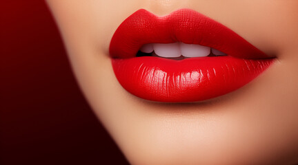 Obraz premium closeup of red lipstick with woman's lips for beauty and cosmetics concept