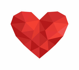 Low poly heart shape. Three dimentional heart vector.