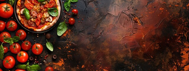 Food background, Italian pizza close up with free space. Traditional recipe, delivery, restaurant, pizzeria menu concept - Powered by Adobe