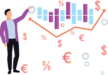 Boy working on business finance graph.