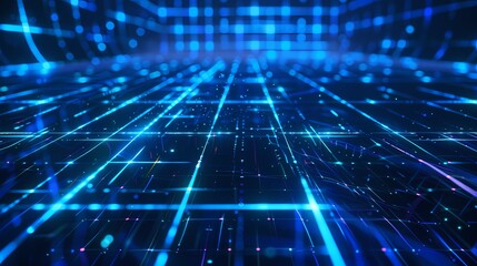 Tech blue neon grid abstract laser poster background