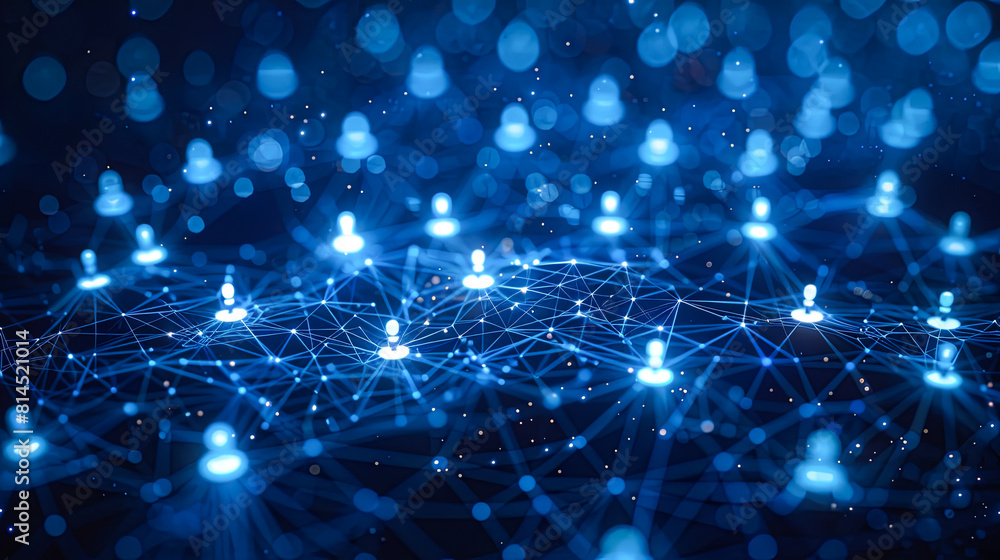 Poster connected dots on blue background. network concept. 3d rendering