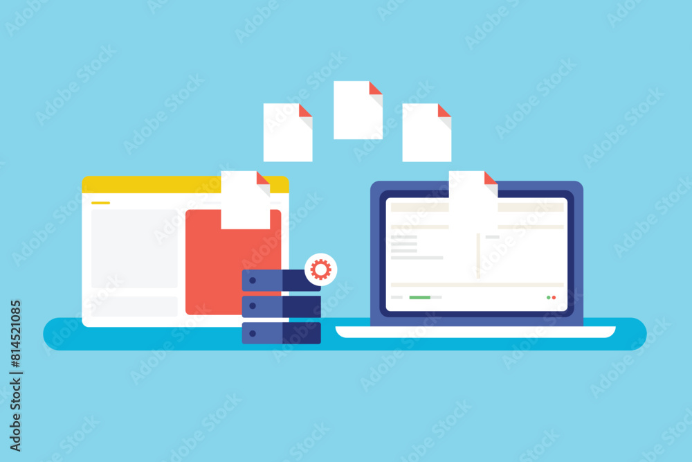 Aufkleber website migration concept, transferring online business domain data to another server internet techn
