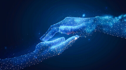 Abstract polygonal human hand holding a woman hand. Polygonal illustration