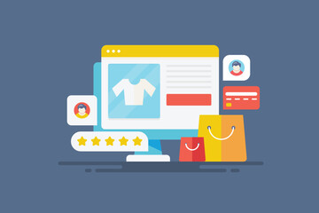 Online shopping store ecommerce sales checkout payment process conceptual vector illustration.