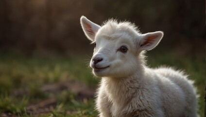 Fototapeta premium a small and very cute goat stands on the lawn