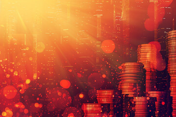 abstract business background with buildings and coins business and finance 