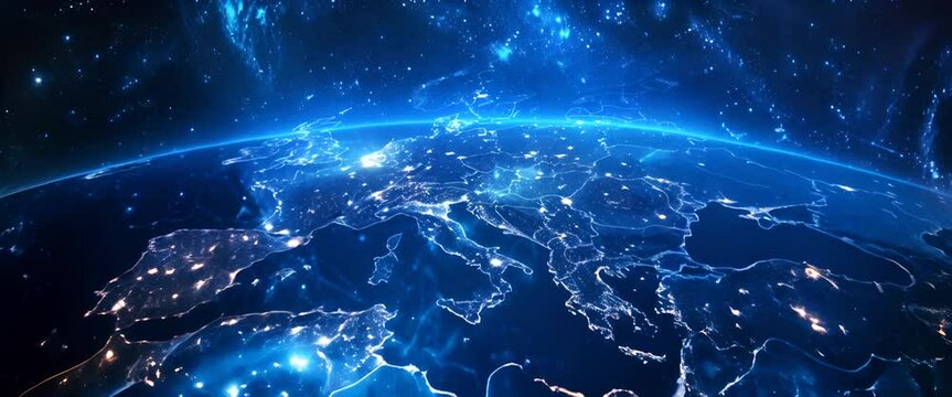 Cyber patterns across Western Europe, abstractly showing the fight against digital threats,