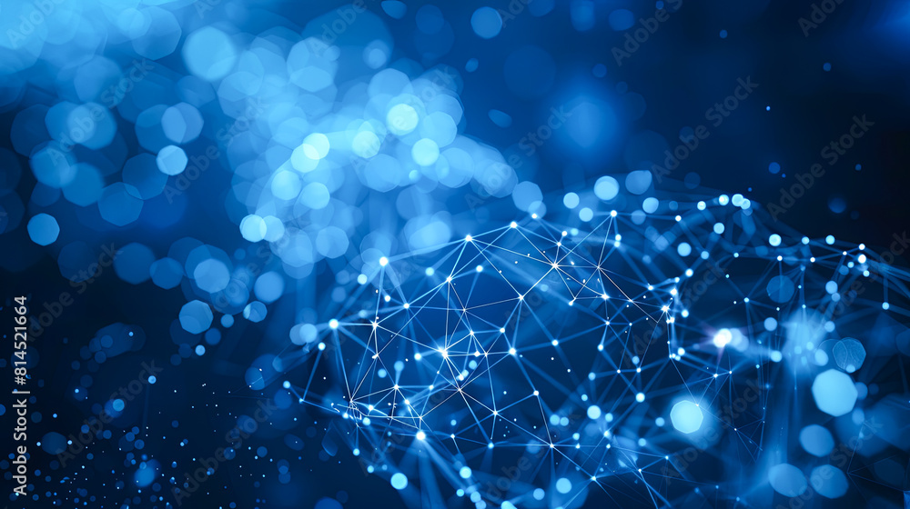 Poster abstract blue technology background with connection lines and dots. 3d rendering