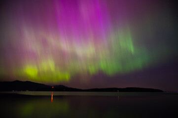 The May 2024 Aurora as seen in Washington State, reflecting on Puget Sound