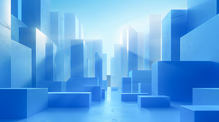 Abstract blue background with geometric shapes. 3d render illustration. Architectural concept
