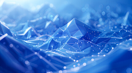 Abstract 3d rendering of chaotic low poly shape. Futuristic polygonal background with connecting dots and lines. Connection structure.