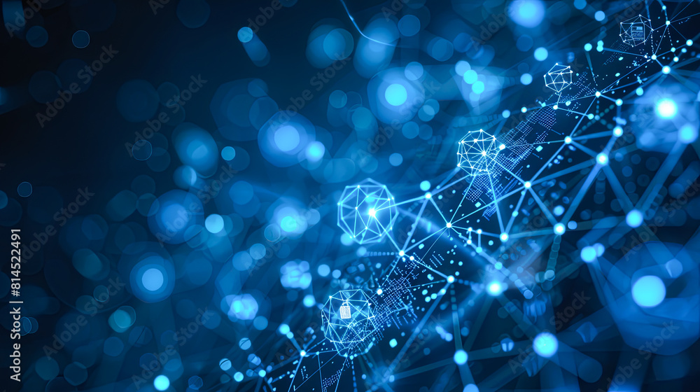 Poster Abstract polygonal space low poly dark blue background with connecting dots and lines. Connection structure. 3d rendering