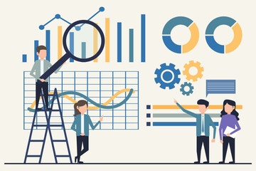Teamwork concept in flat design. Vector concept illustration business people working together
