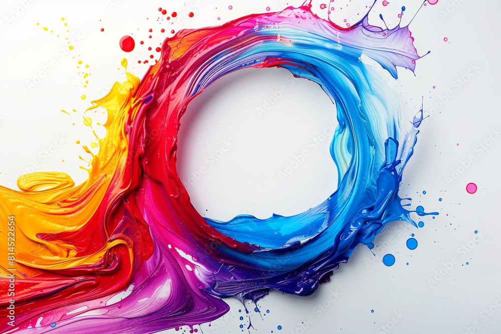 Poster abstract circle liquid motion flow explosion curved wave colorful pattern with paint drops on black 