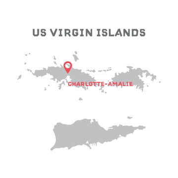 Us virgin islands vector map illustration, country map silhouette with mark the capital city of Us virgin islands inside. vector illustration design. Every country in the world is here