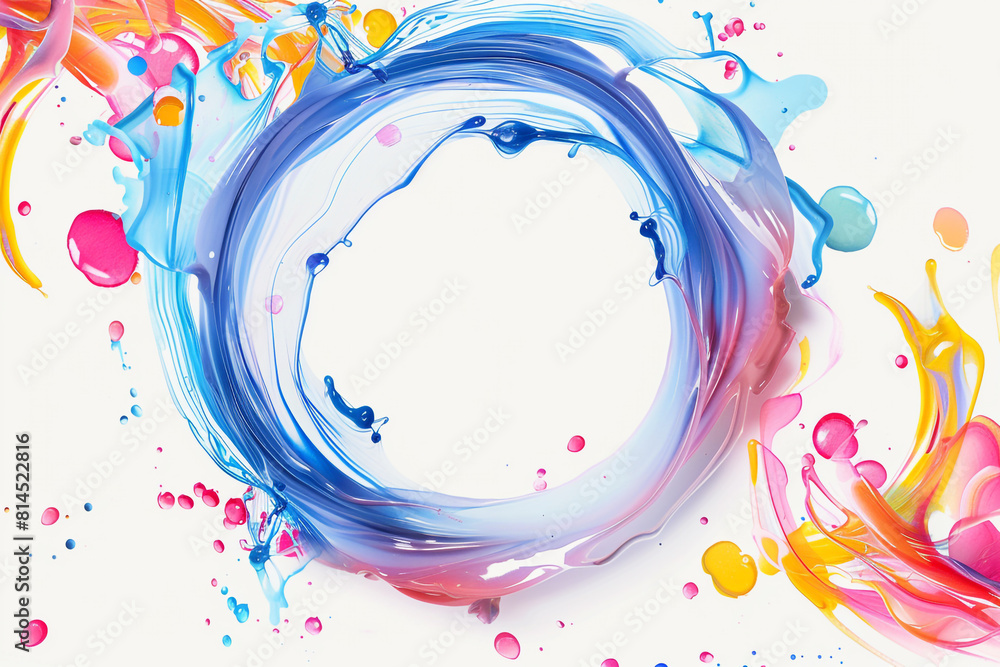 Poster abstract circle liquid motion flow explosion curved wave colorful pattern with paint drops on black 