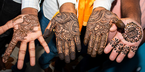 a beautiful indian male hands with henna tattoo. Traditional Hindu Wedding Celebrations and Ceremony