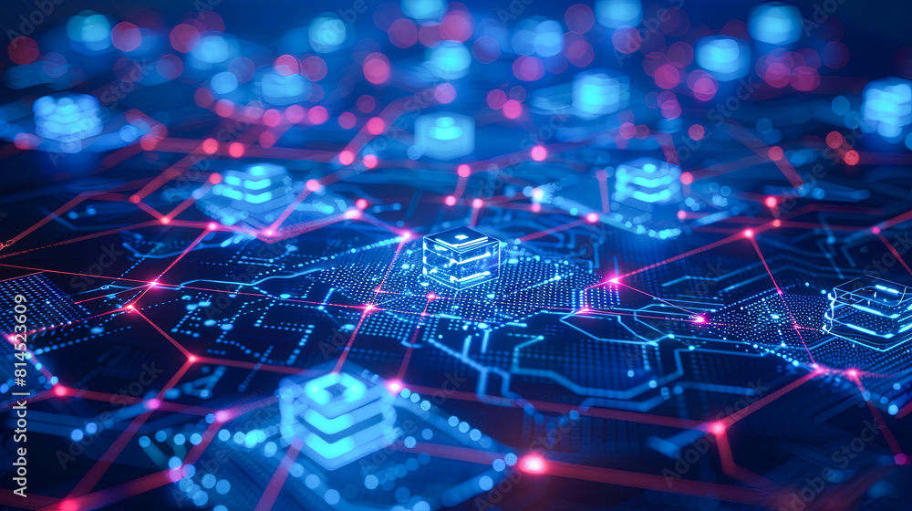 Poster 3d illustration of abstract technology background with hexagons and circuit board