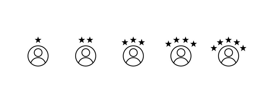 Customer experience vector icon . 1 to 5 star satisfaction rating vector icon sign, work experience symbol.