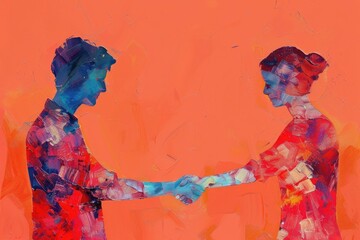 two people shaking hands in the style of object portrait