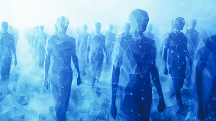 Silhouettes of business people in abstract blue background. Teamwork concept. 3D Rendering