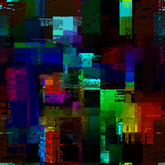 Creative glitch texture. Seamless vector pattern. Grunge glitch dark colours background